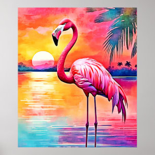 Sunset Flamingo Art Design Poster