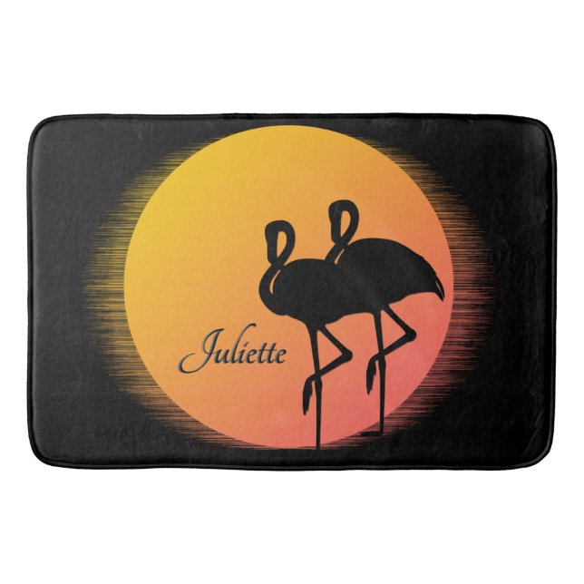 Sunset Flamingos Persönlich mit Namen Badematte (Vorderseite)