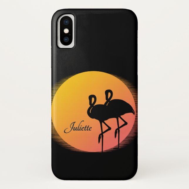 Sunset Flamingos Persönlich mit Namen Case-Mate iPhone Hülle (Rückseite)