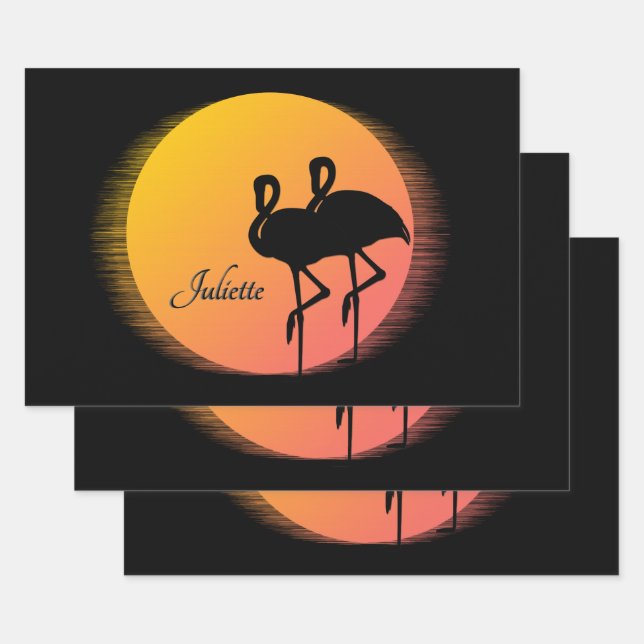 Sunset Flamingos Persönlich mit Namen Geschenkpapier Set (Set)