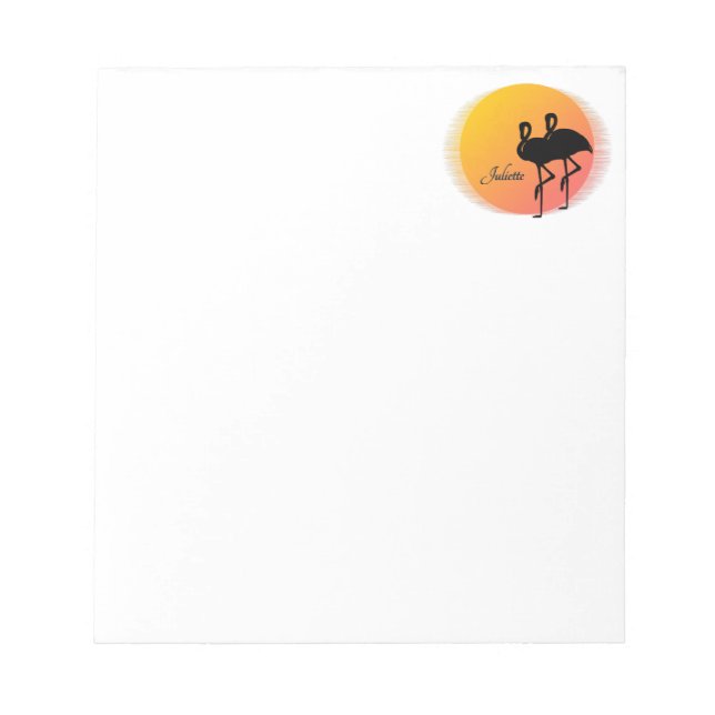 Sunset Flamingos Persönlich mit Namen Notizblock (Vorderseite)