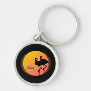 Sunset Flamingos Persönlich mit Namen Schlüsselanhänger
