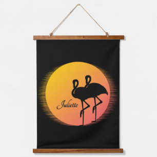 Sunset Flamingos Persönlich mit Namen Wandteppich Mit Holzrahmen