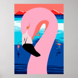 Sunset Flamingos Poster