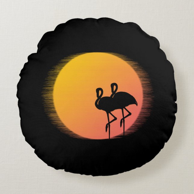 Sunset Flamingos Rundes Kissen (Vorderseite)