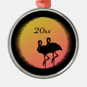 Sunset Flamingos Silbernes Ornament