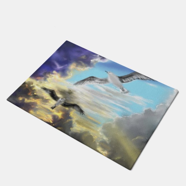 Sunset Flying Seagull Doormat Fußmatte (Schrägansicht)