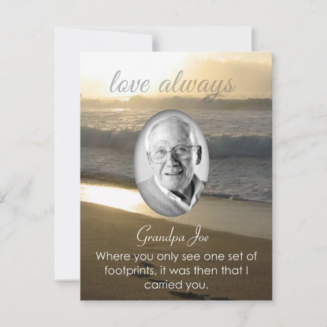 Sunset Footprint Gedicht zur Erinnerung Einladung (Vorderseite)