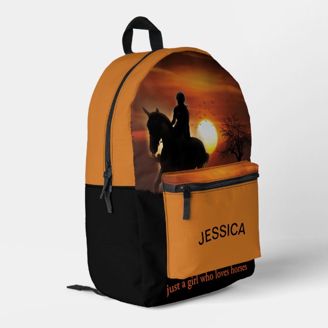 Sunset Girl Who Liebe Horns Personalisierter Name Bedruckter Rucksack (Rückseitige Ecke links)