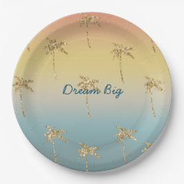 Sunset Gold Glitzer Palm Trees Pappteller