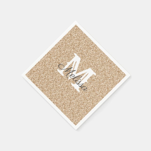Sunset Gold Glitzer & Sparkle Monogram Napkin Serviette (Ecke)