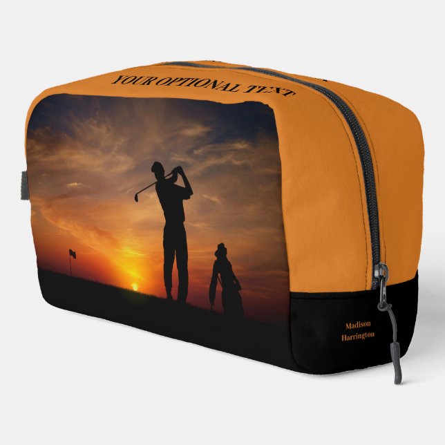 Sunset Golfer individuelle Name Waschbeutel (Rechte Ecke)