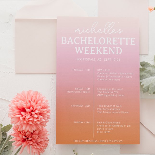 Sunset Gradient Bachelorette Agenda Itinerary Save The Date (Von Creator hochgeladen)