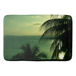 SunSet Green Blue Sky & Sea Silhouetted Palm Tree Badematte
