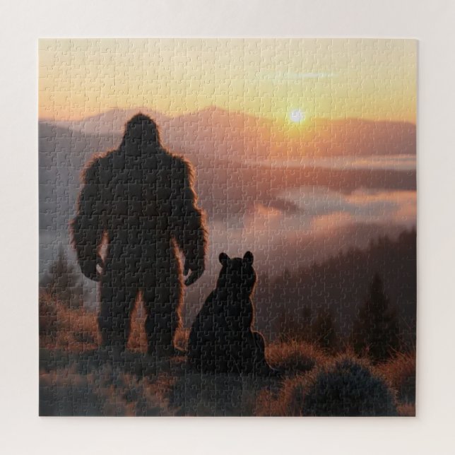Sunset Guardians: Junger Bigfoot & Jungtier  Puzzle (Vertikal)