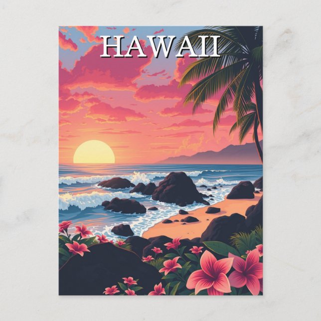 Sunset Hawaii Aloha Vintage Travel Postkarte (Vorderseite)