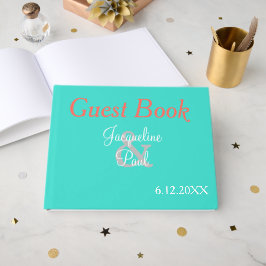 Sunset Hearts Turquoise Wedding Book Gästebuch