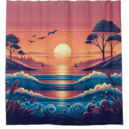 Sunset Horizon Glow - Lebhafter Abend Sky Duschvorhang