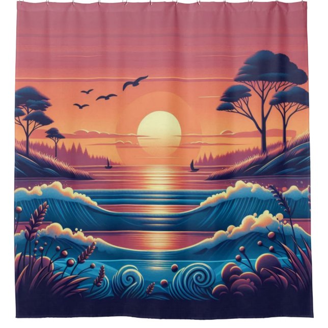 Sunset Horizon Glow - Lebhafter Abend Sky Duschvorhang (Vorderseite)