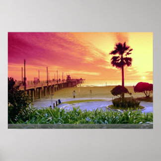 Sunset, Huntington Beach Pier, Kalifornien, USA Poster