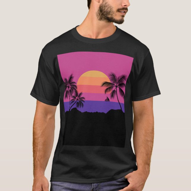 Sunset Illustration Black T-Shirt (Vorderseite)