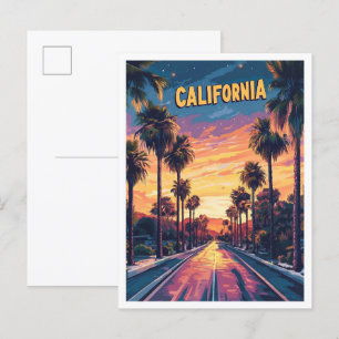 Sunset in California USA Art Vintage Travel Postkarte
