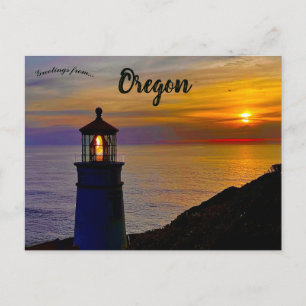 Sunset in Heceta Head Lighthouse Oregon Postkarte
