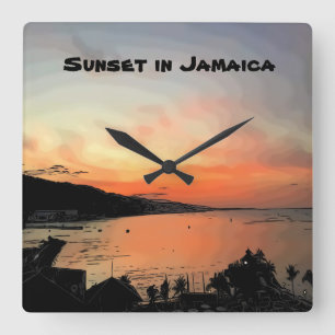 Sunset in Jamaica Quadratische Wanduhr