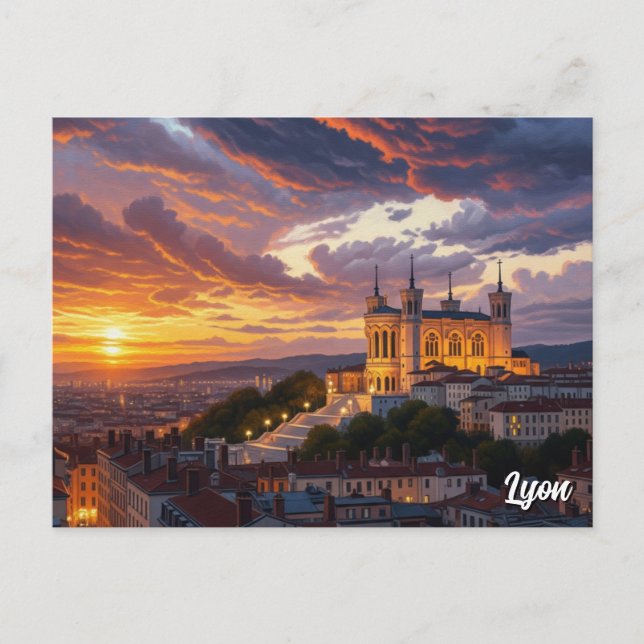 Sunset in Lyon Basilica Postkarte (Vorderseite)