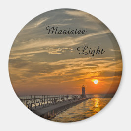 Sunset in Manistee North Pierhead Lighthouse Magnet