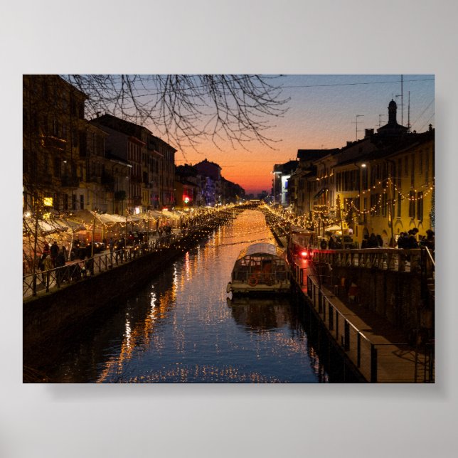 Sunset in Milano Naviglio Poster (Vorne)
