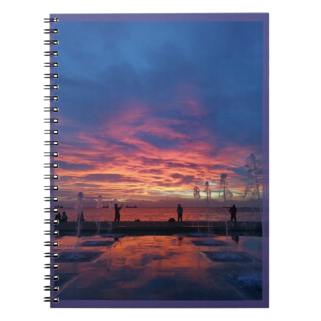 ''Sunset in port'' Blue Spiral Foto Notebook Notizblock (Vorderseite)