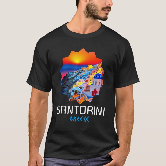 Sunset In Santorini Greece Painting T-Shirt (Vorderseite)