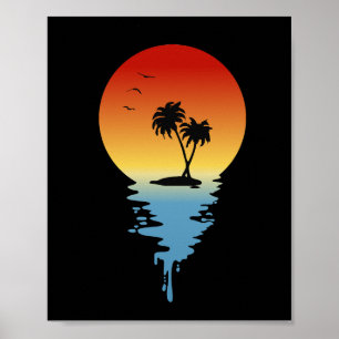 Sunset Island mit Kokospalmen tropfen Poster