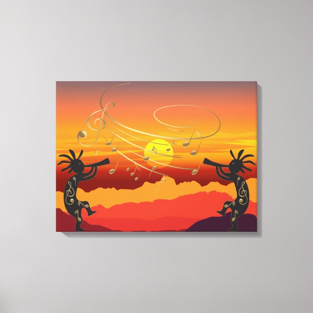 Sunset Kokopelli und Music Canvas Print Leinwanddruck (Vorderseite)