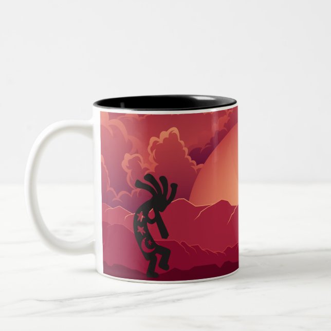Sunset Kokopelli Zweifarbige Tasse (Links)
