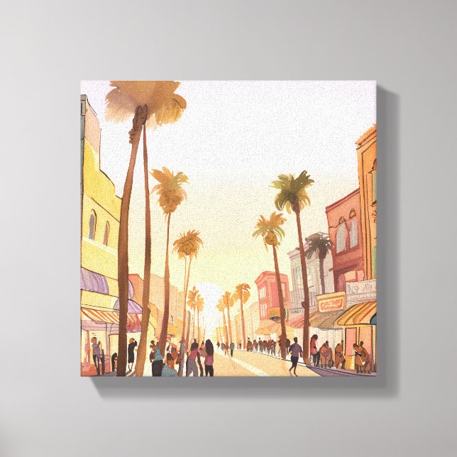 Sunset Küstenstadt | Palm Tree Coastal Leinwanddruck (Vorderseite)