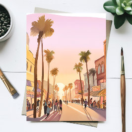 Sunset Küstenstadt | Palm Tree Coastal Postkarte
