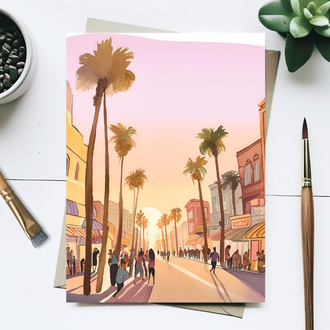 Sunset Küstenstadt | Palm Tree Coastal Postkarte (Von Creator hochgeladen)