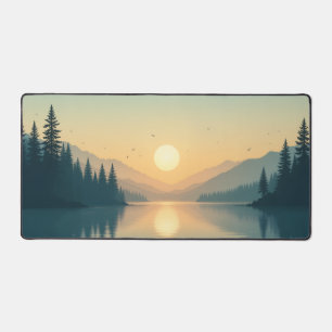 Sunset Lake Desk Mat - Landschaftlich Forest Mouse Schreibtischunterlage