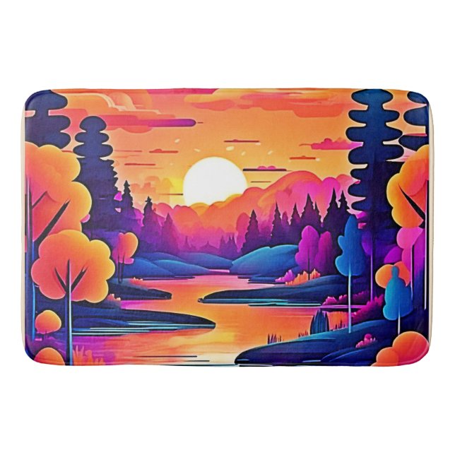 Sunset Lake Fantasy Art Badematte (Vorderseite)