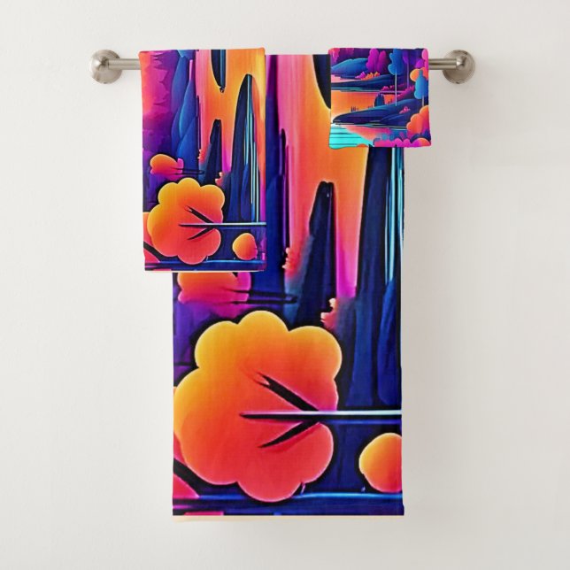 Sunset Lake Fantasy Art Badhandtuch Set (Insitu)
