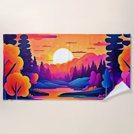 Sunset Lake Fantasy Art Strandtuch