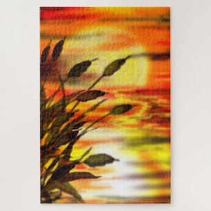 Sunset Lake Jigsaw Puzzle Painting