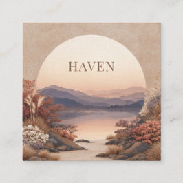 Sunset Lake Landscape Peach Semicircle Geometric Quadratische Visitenkarte