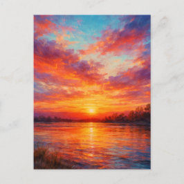 Sunset Lake - Pastell-Malstil-Kunst Postkarte