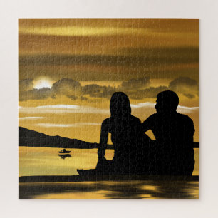 Sunset Lake - Romantische Liebe - Paar - Puzzle