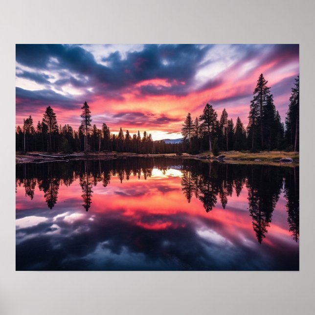 Sunset Lake & Tree Line Poster (Vorne)
