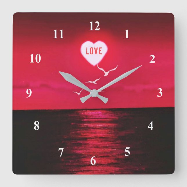 Sunset Liebe - Romantisch - Schwarz - individuell  Quadratische Wanduhr (Vorderseite)