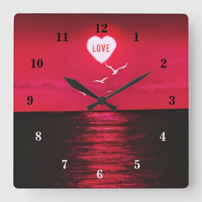 Sunset Liebe - Romantisch - Schwarz - Personalisie Quadratische Wanduhr (Vorderseite)